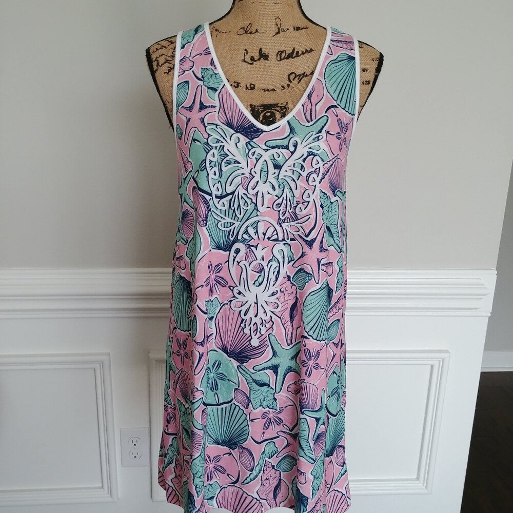 Simply Southern Racer Tank Dress Shell Print Size Small. V- Neckline